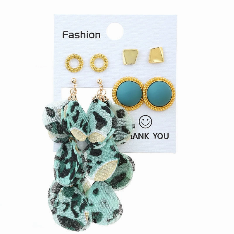 Wholesale Geometric Round Stud Fabric Tassel Earrings Set