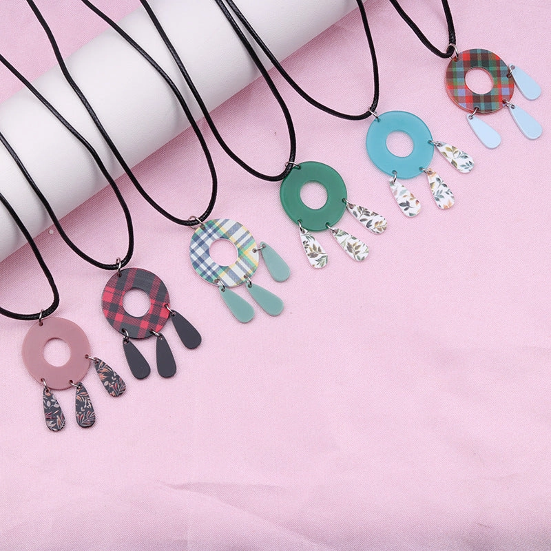 Wholesale Geometric Splicing Hollow Tassel Acrylic Necklaces