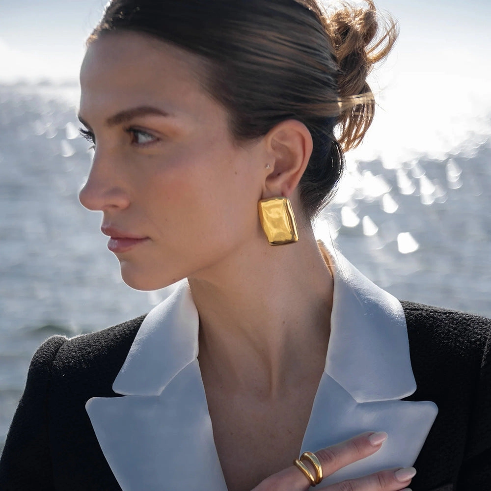 Wholesale Geometric Square Titanium Steel Gold-plated Earrings