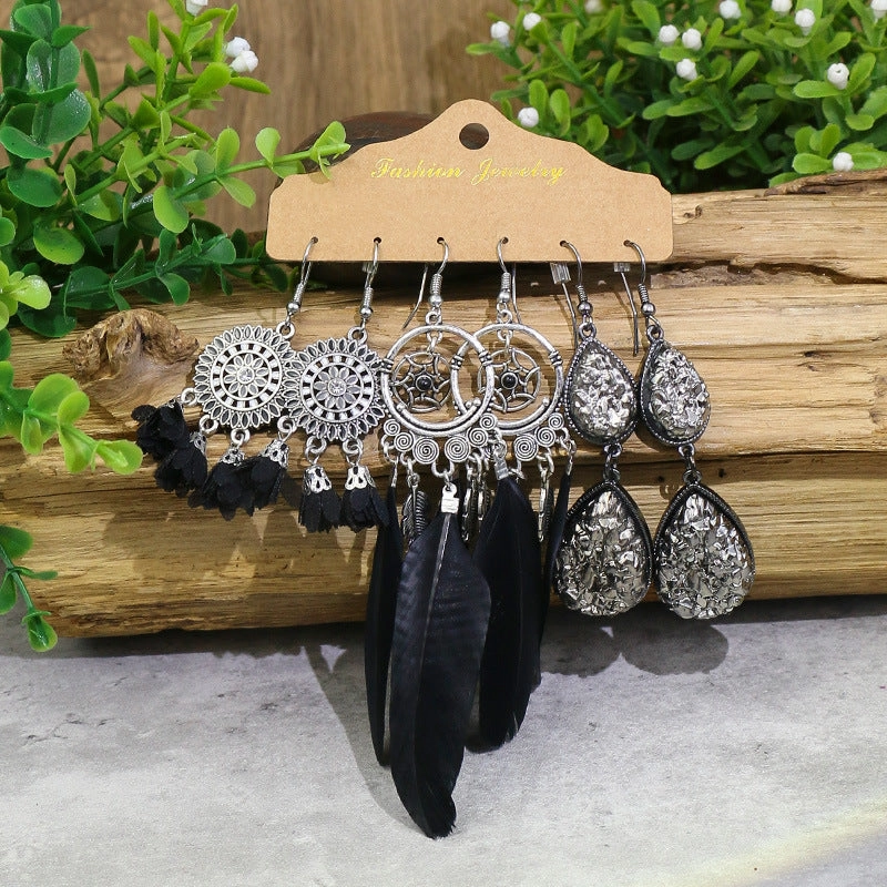 Wholesale Geometric Tassel Flower Shell Alloy Earrings