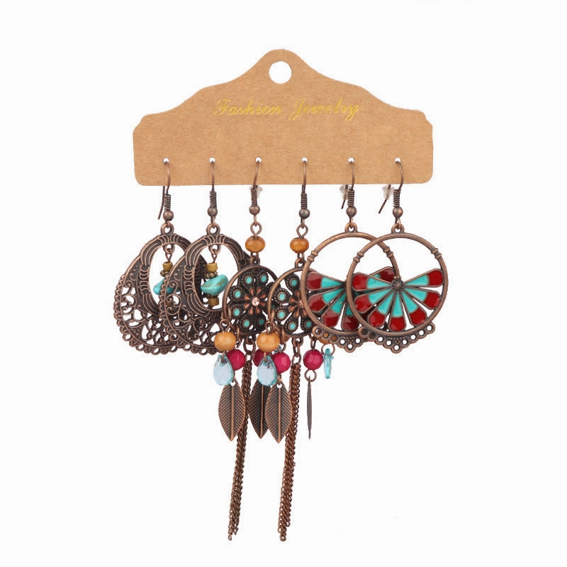Wholesale Geometric Tassel Flower Shell Alloy Earrings