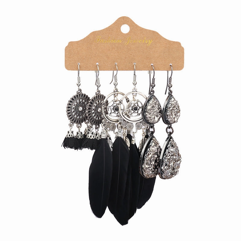Wholesale Geometric Tassel Flower Shell Alloy Earrings