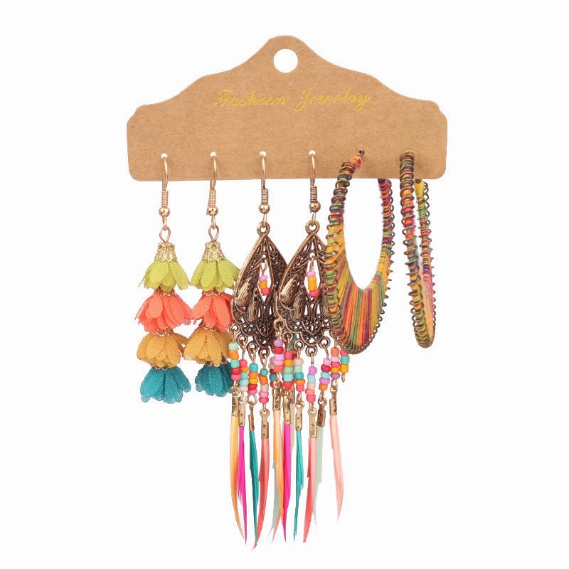 Wholesale Geometric Tassel Flower Shell Alloy Earrings