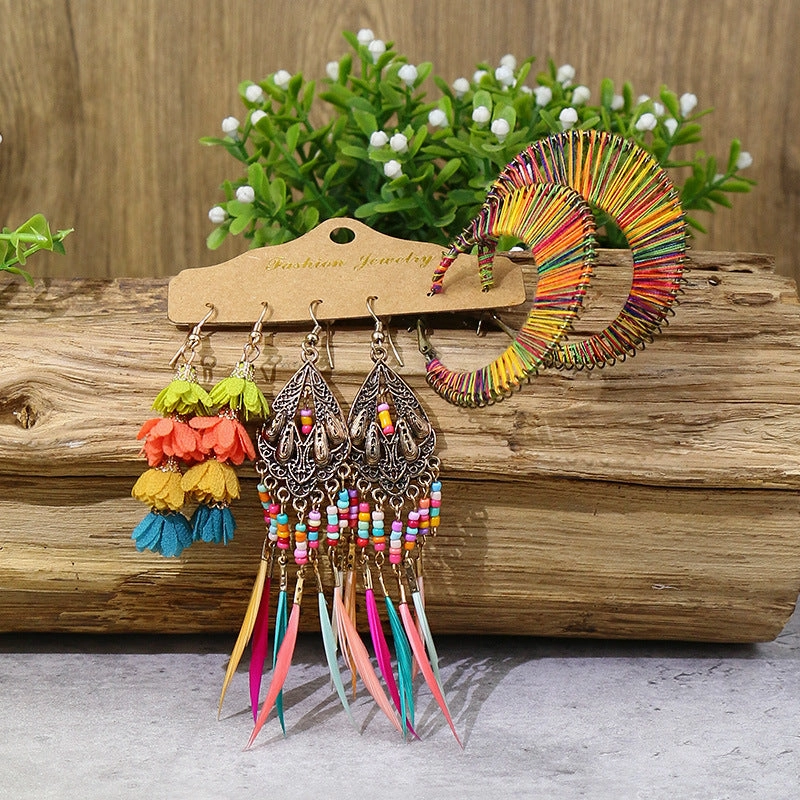 Wholesale Geometric Tassel Flower Shell Alloy Earrings