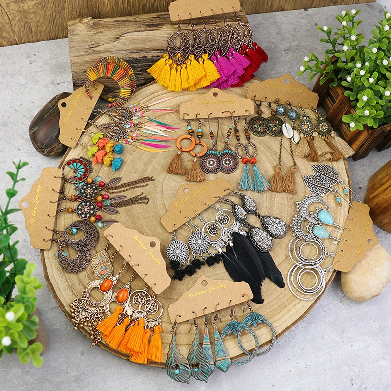 Wholesale Geometric Tassel Flower Shell Alloy Earrings