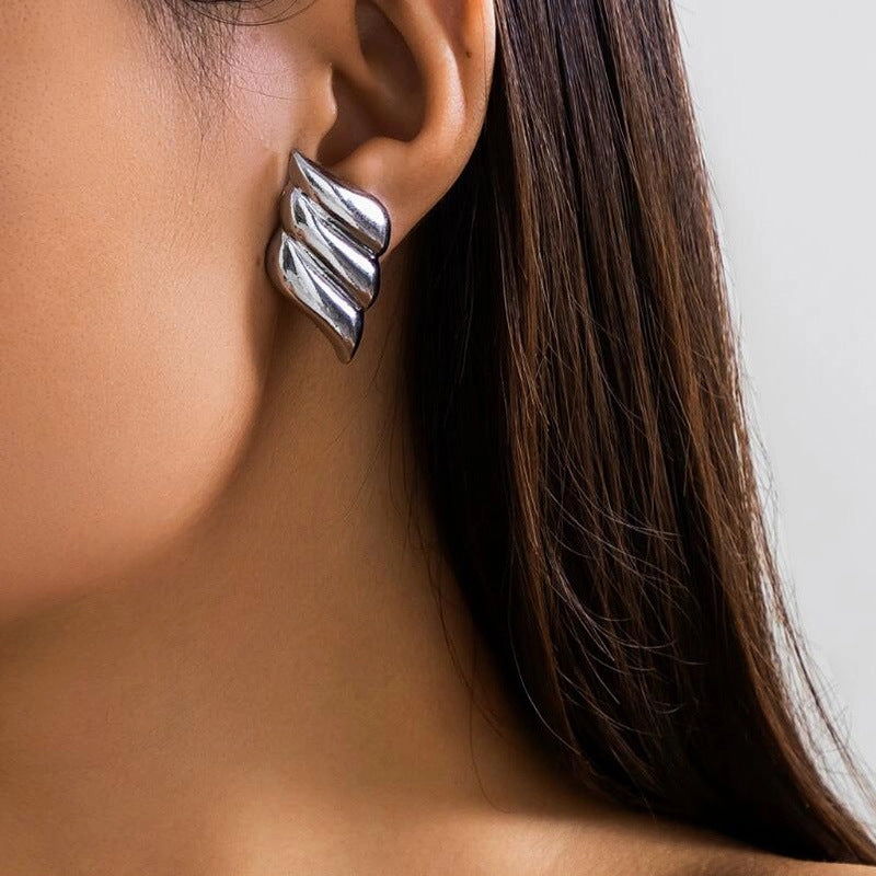 Wholesale Geometric Three-Layer Wings 18K Gold Plated Earrings