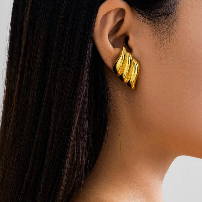 Wholesale Geometric Three-Layer Wings 18K Gold Plated Earrings