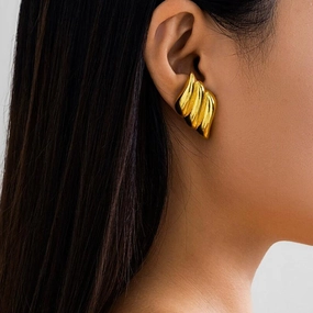 Wholesale Geometric Three-Layer Wings 18K Gold Plated Earrings
