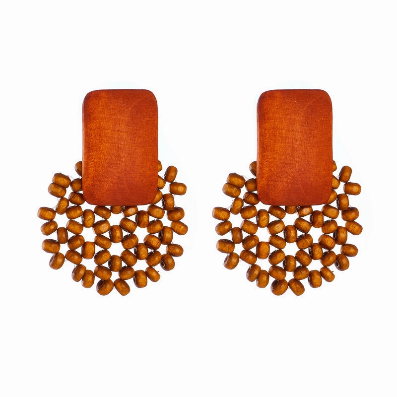 Wholesale Geometric Wooden Beaded Vintage 925 Silver Needle Earrings