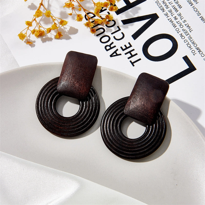 Wholesale Geometric Wooden Beaded Vintage 925 Silver Needle Earrings