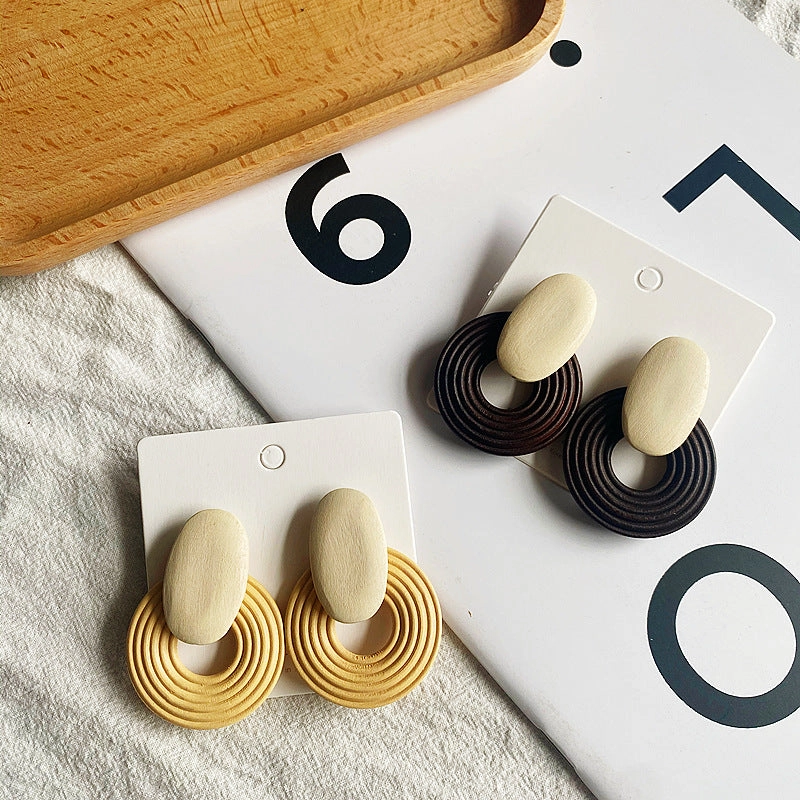 Wholesale Geometric Wooden Vintage Hoop Earrings