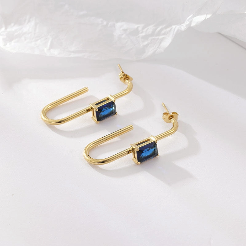 Wholesale Geometric Zircon Inlaid Stainless Steel Earrings