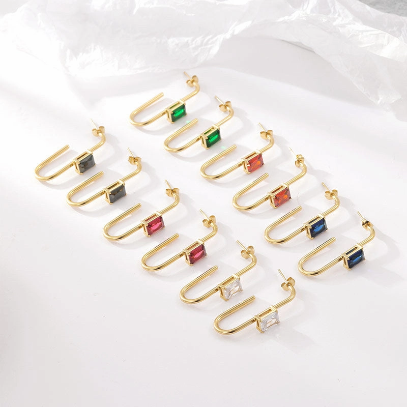 Wholesale Geometric Zircon Inlaid Stainless Steel Earrings