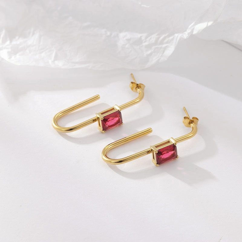 Wholesale Geometric Zircon Inlaid Stainless Steel Earrings