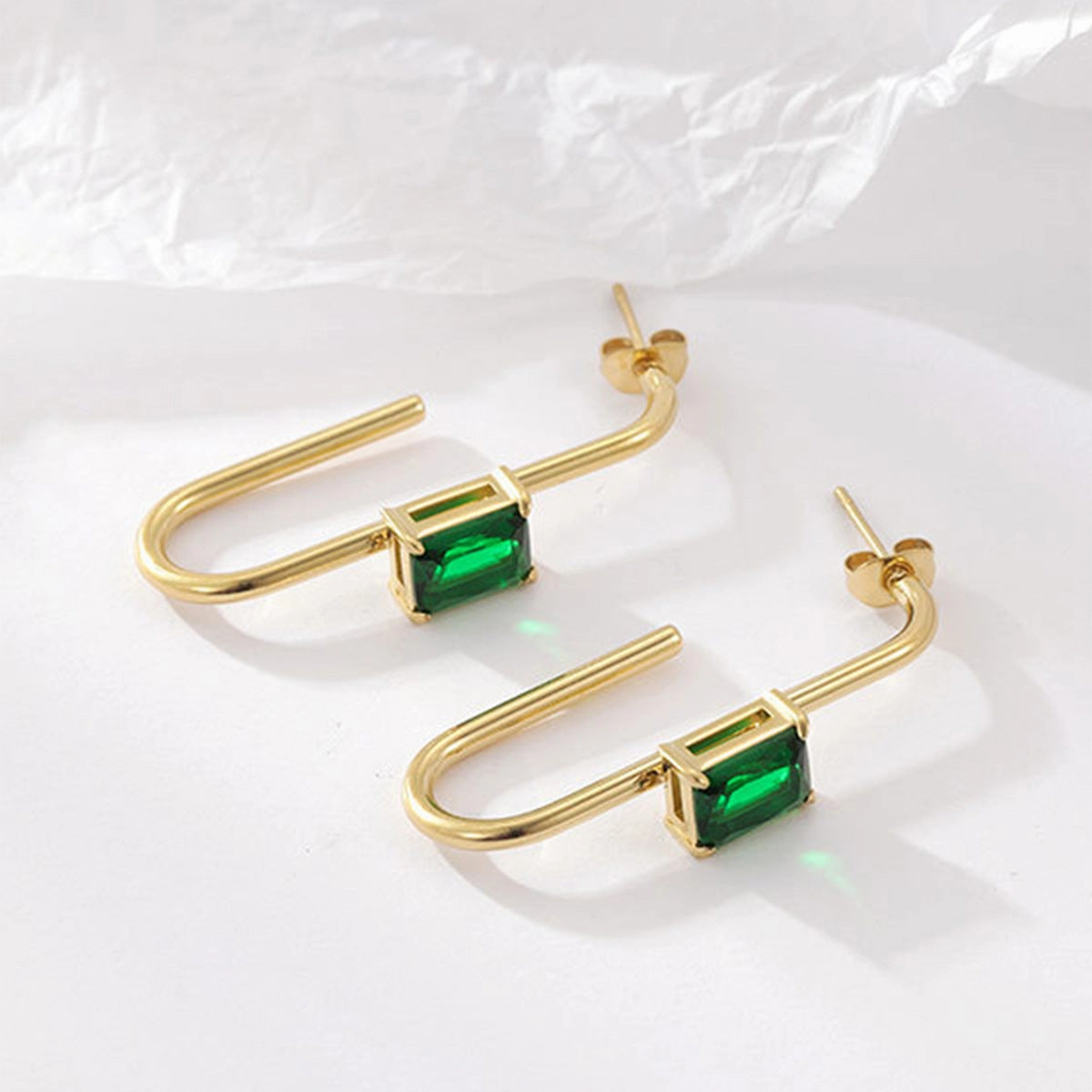 Wholesale Geometric Zircon Inlaid Stainless Steel Earrings