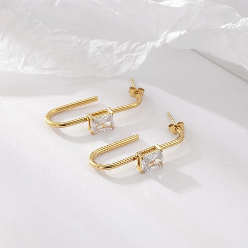 Wholesale Geometric Zircon Inlaid Stainless Steel Earrings