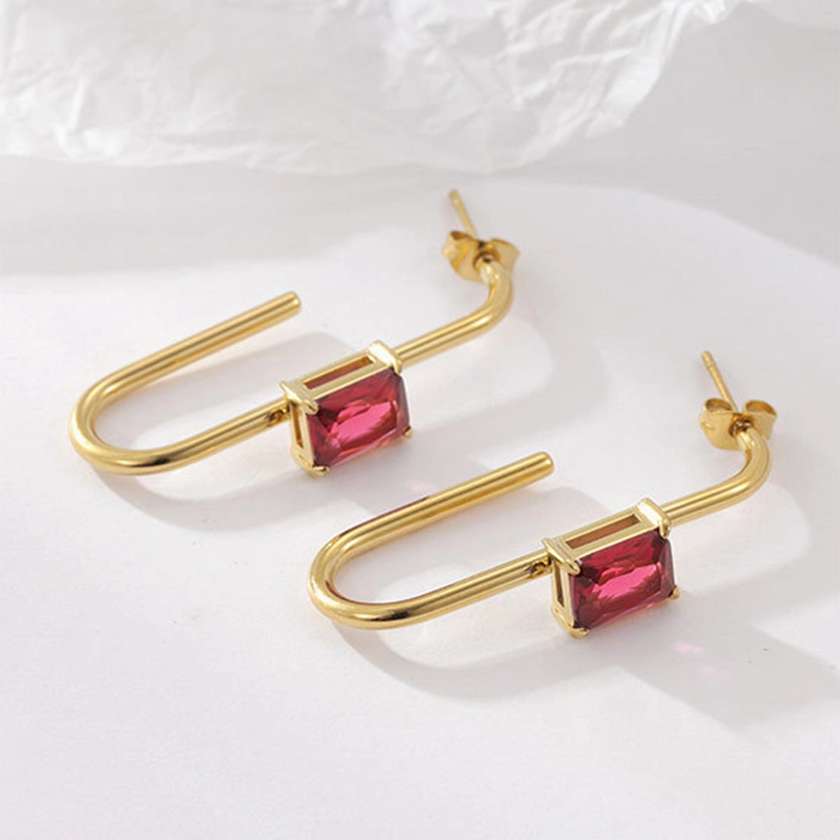 Wholesale Geometric Zircon Inlaid Stainless Steel Earrings