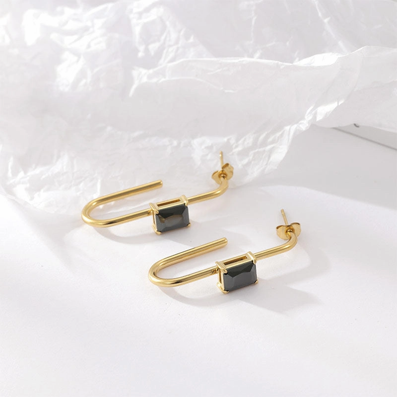 Wholesale Geometric Zircon Inlaid Stainless Steel Earrings