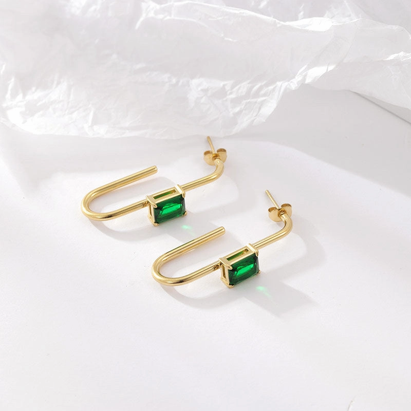 Wholesale Geometric Zircon Inlaid Stainless Steel Earrings