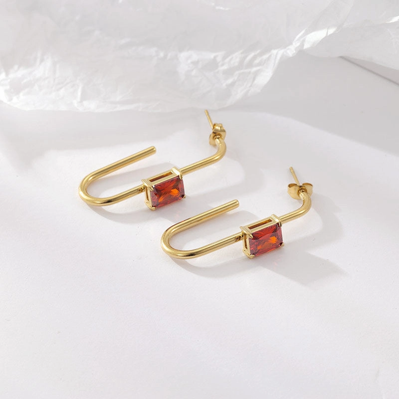 Wholesale Geometric Zircon Inlaid Stainless Steel Earrings