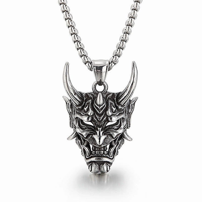 Wholesale Ghost Samurai Mask Golden Horn Prajna Pendant Stainless Steel Necklaces