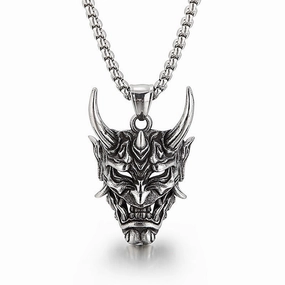 Wholesale Ghost Samurai Mask Golden Horn Prajna Pendant Stainless Steel Necklaces