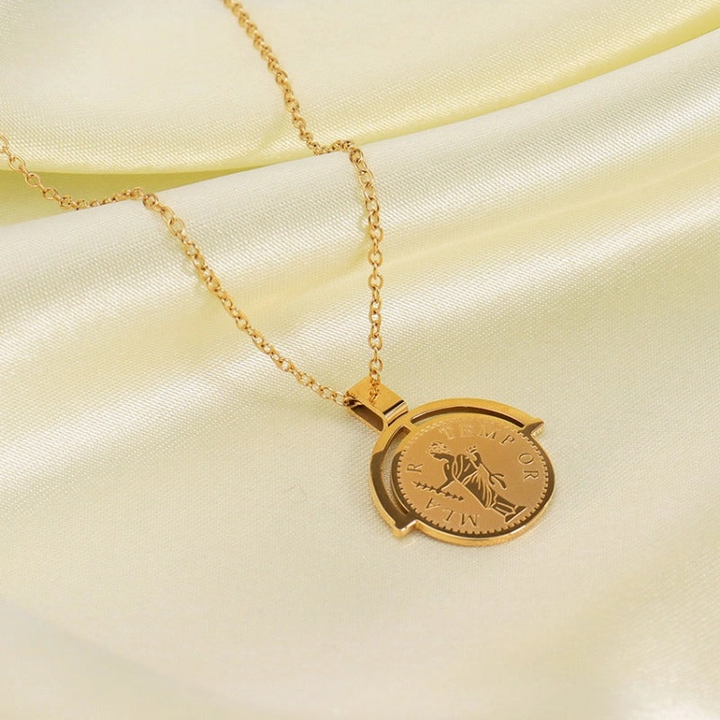Wholesale Girl Portrait Titanium Steel 18K Gold Plated Necklace Sweater Chain