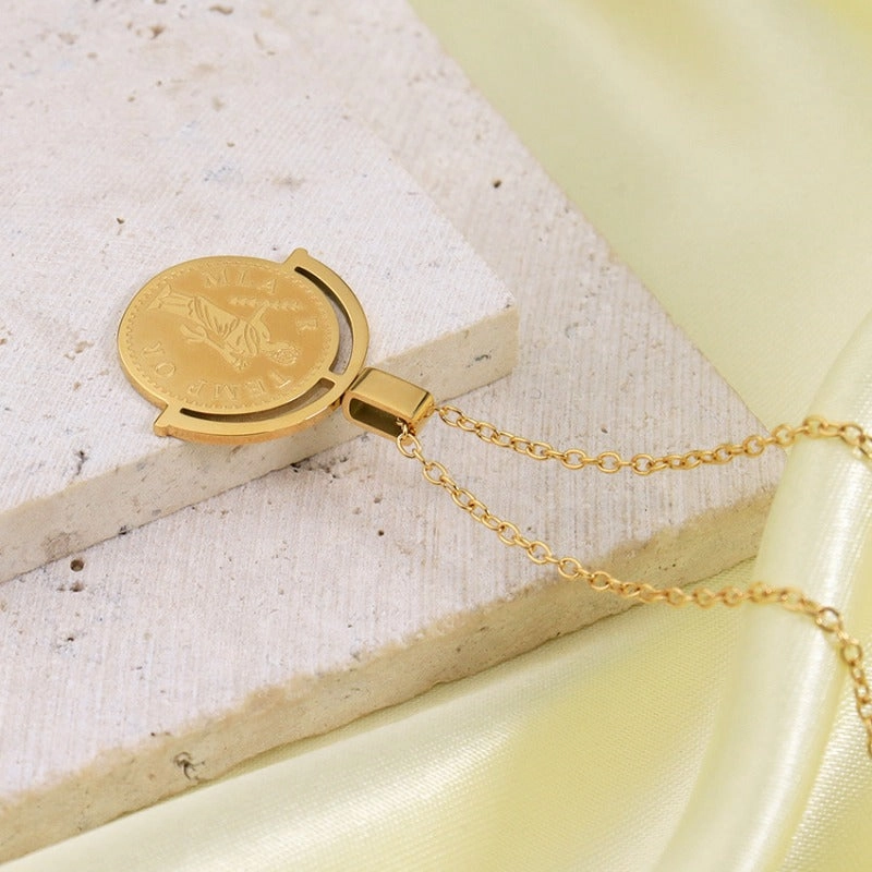 Wholesale Girl Portrait Titanium Steel 18K Gold Plated Necklace Sweater Chain