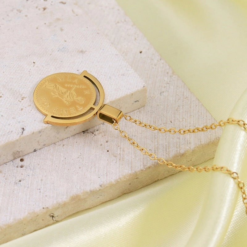 Wholesale Girl Portrait Titanium Steel 18K Gold Plated Necklace Sweater Chain