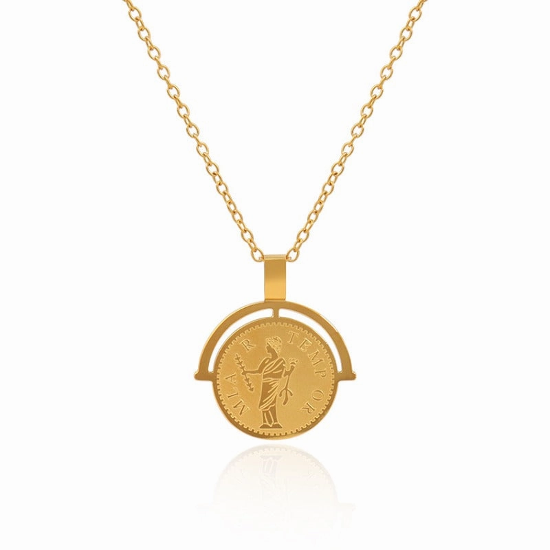 Wholesale Girl Portrait Titanium Steel 18K Gold Plated Necklace Sweater Chain