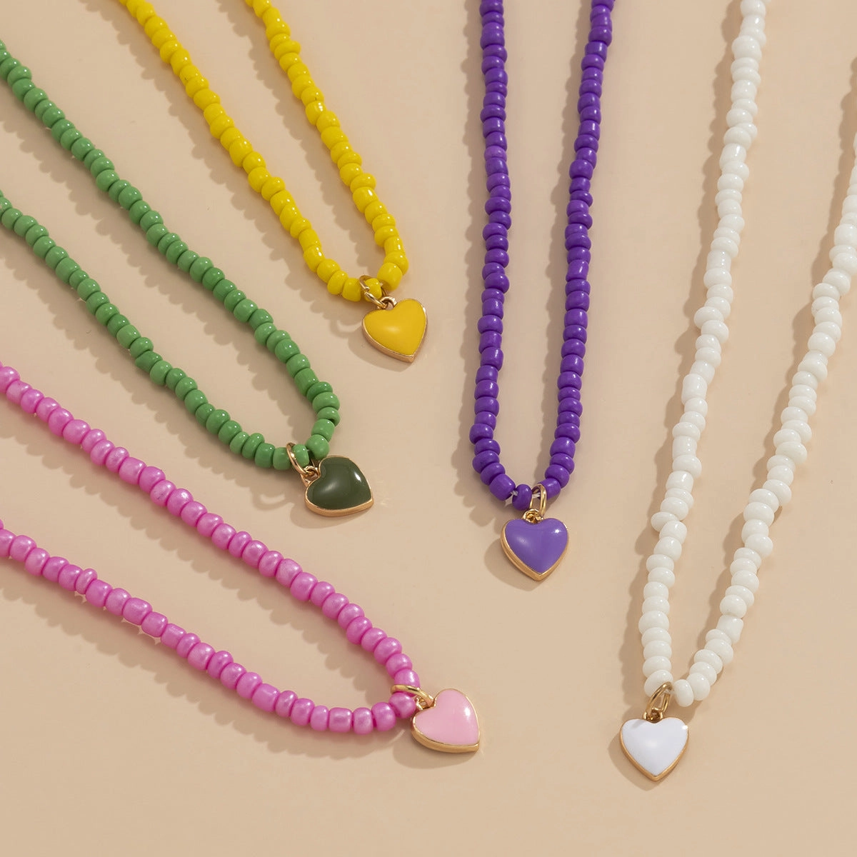 Wholesale Glass Beads Peach Heart Stackable Beaded Necklace