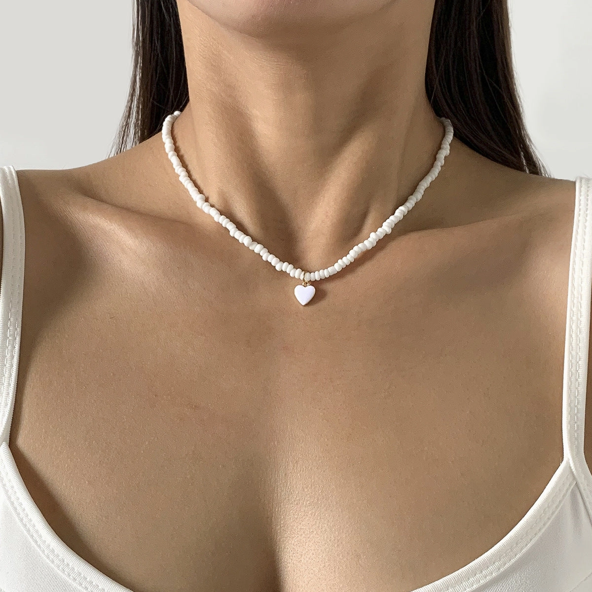 Wholesale Glass Beads Peach Heart Stackable Beaded Necklace
