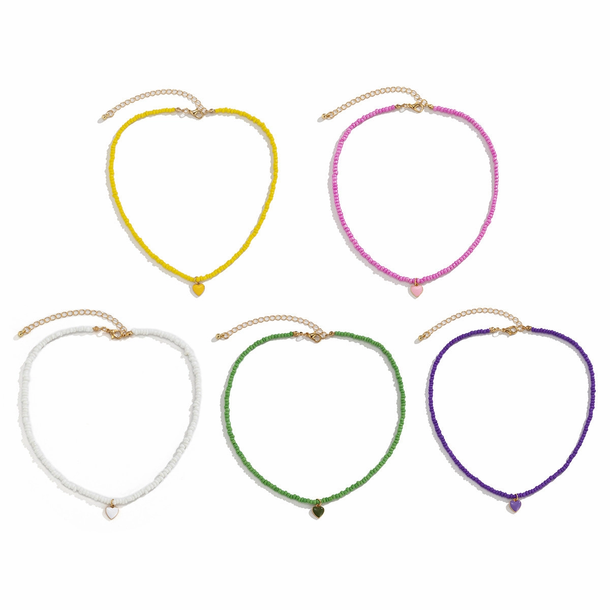 Wholesale Glass Beads Peach Heart Stackable Beaded Necklace
