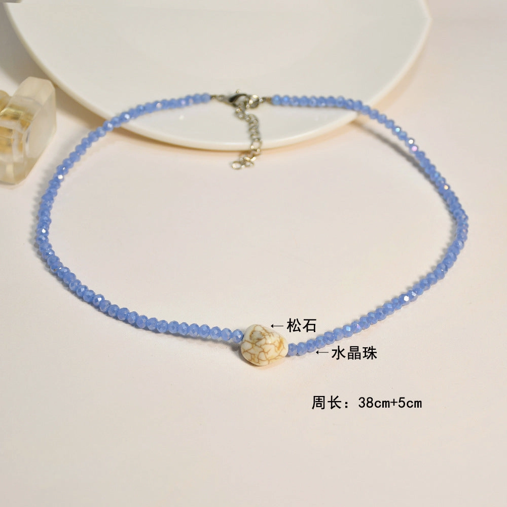 Wholesale Glass Blue Eyes Rice Beads Cross Layer Necklace