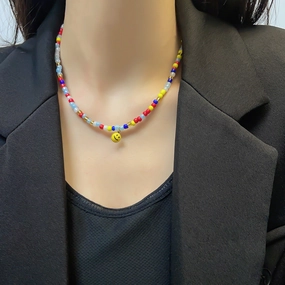 Wholesale Glass Color Beads Smile Face Necklace