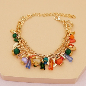 Wholesale Glass Crystal Mixed Color Multilayer Beaded Bracelet