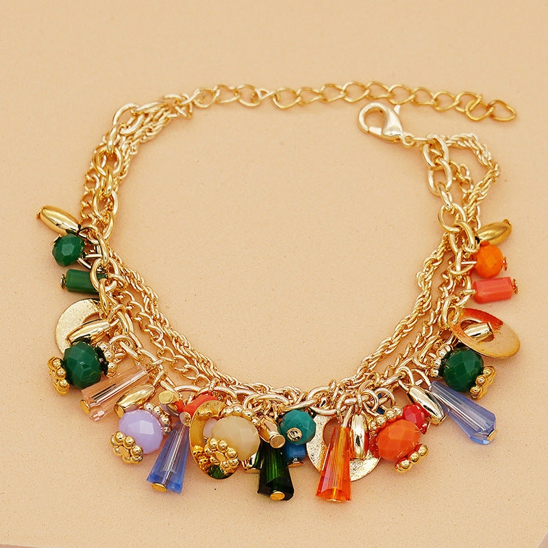 Wholesale Glass Crystal Mixed Color Multilayer Beaded Bracelet