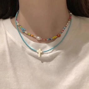 Wholesale Glass Hand Beaded Clavicle Necklace