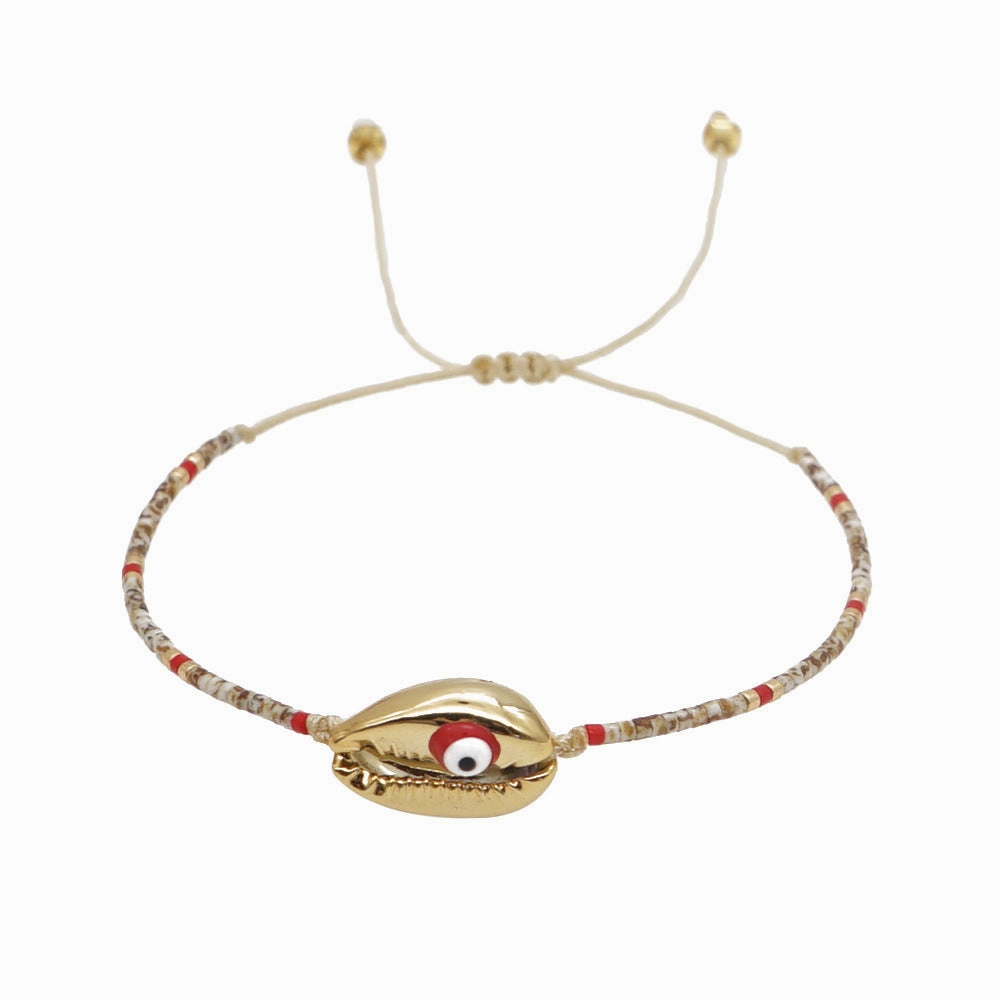 Wholesale Glass Rice Beads Woven Natural Shell Eyes Bracelet