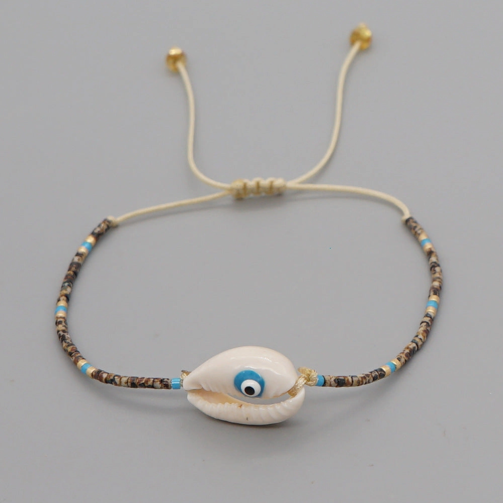 Wholesale Glass Rice Beads Woven Natural Shell Eyes Bracelet