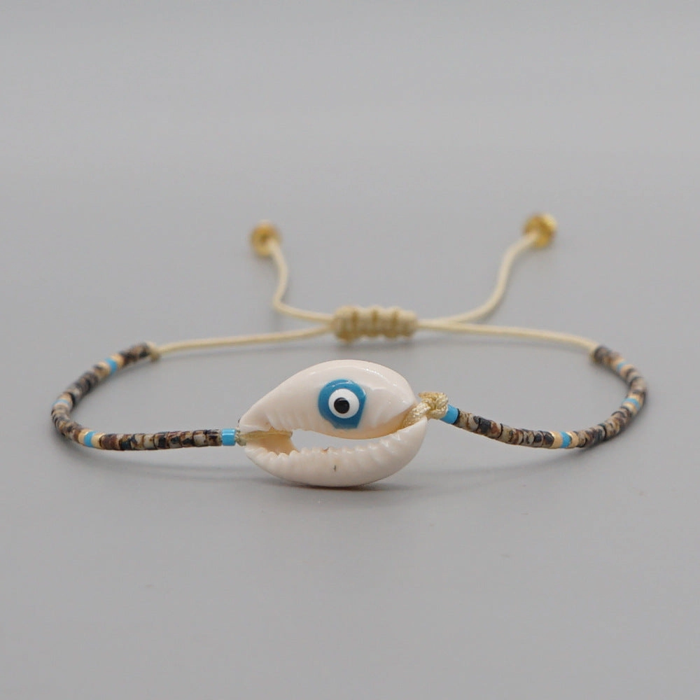 Wholesale Glass Rice Beads Woven Natural Shell Eyes Bracelet