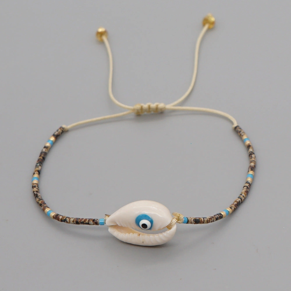 Wholesale Glass Rice Beads Woven Natural Shell Eyes Bracelet