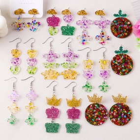 Wholesale Glitter Transparent Mask Crown Acrylic Design Earrings