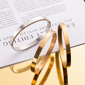 Wholesale Glossy Oval Titanium Steel Opening 6mm Gold Bracelet