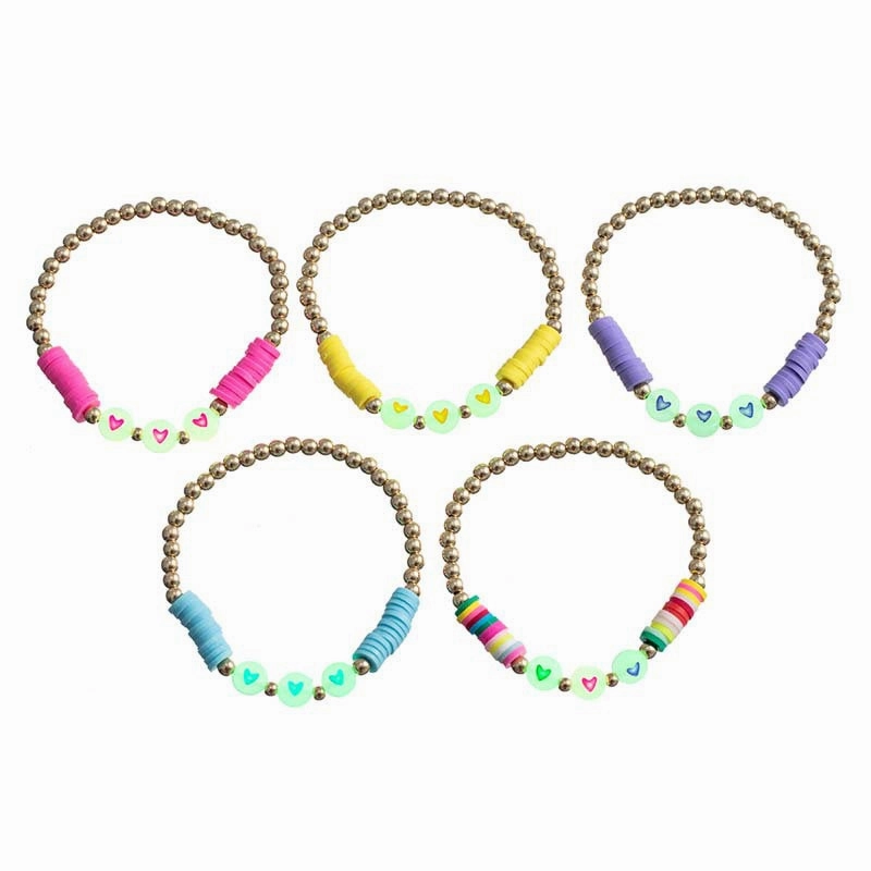 Wholesale Glow in the Dark Heart Acrylic Beaded Bracelet Set of 5