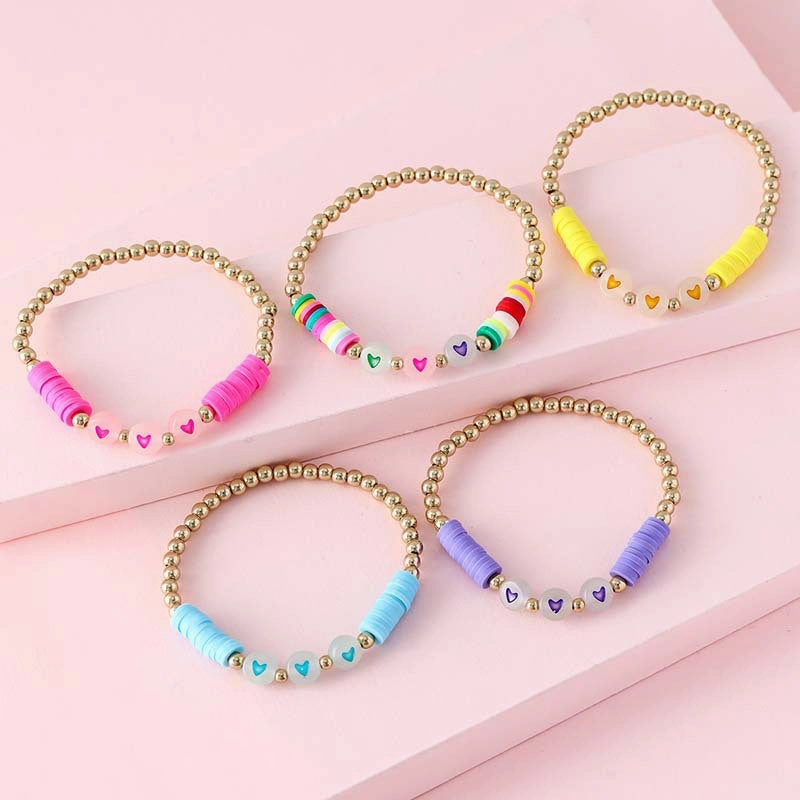 Wholesale Glow in the Dark Heart Acrylic Beaded Bracelet Set of 5