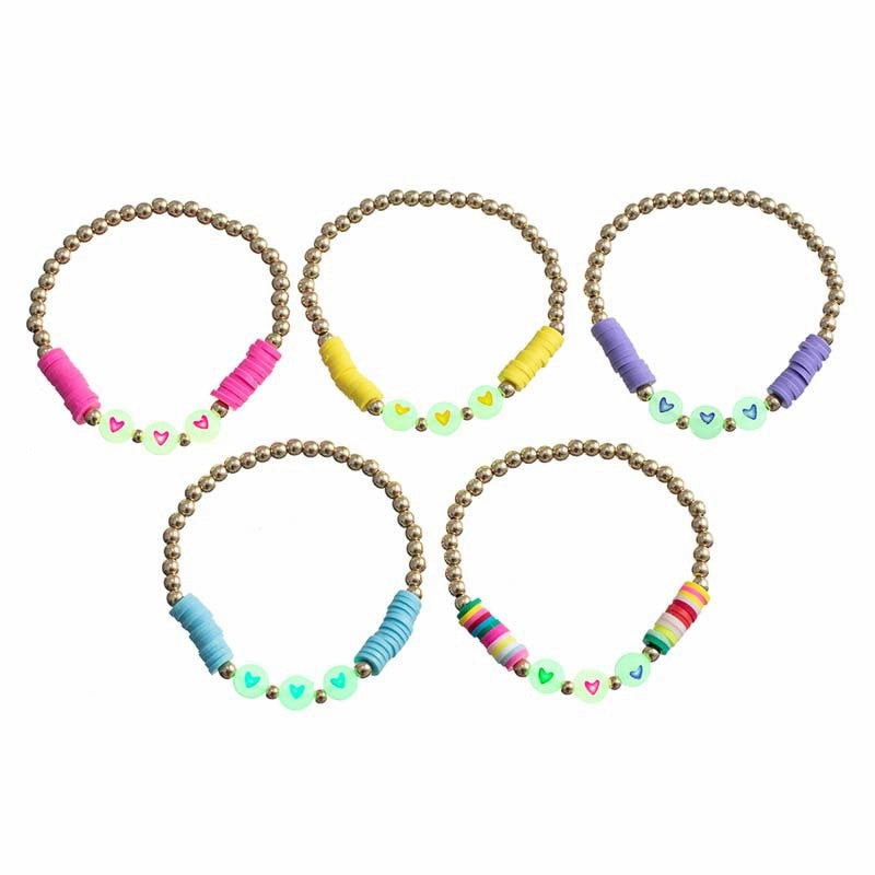 Wholesale Glow in the Dark Heart Acrylic Beaded Bracelet Set of 5