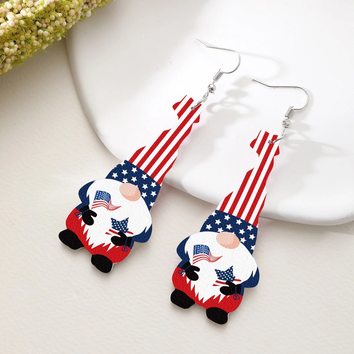 Wholesale Gnome Elf Stars and Stripes Leather Earrings