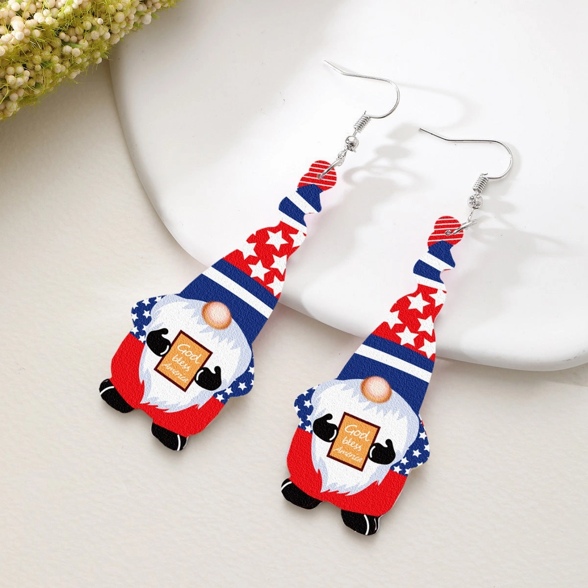 Wholesale Gnome Elf Stars and Stripes Leather Earrings