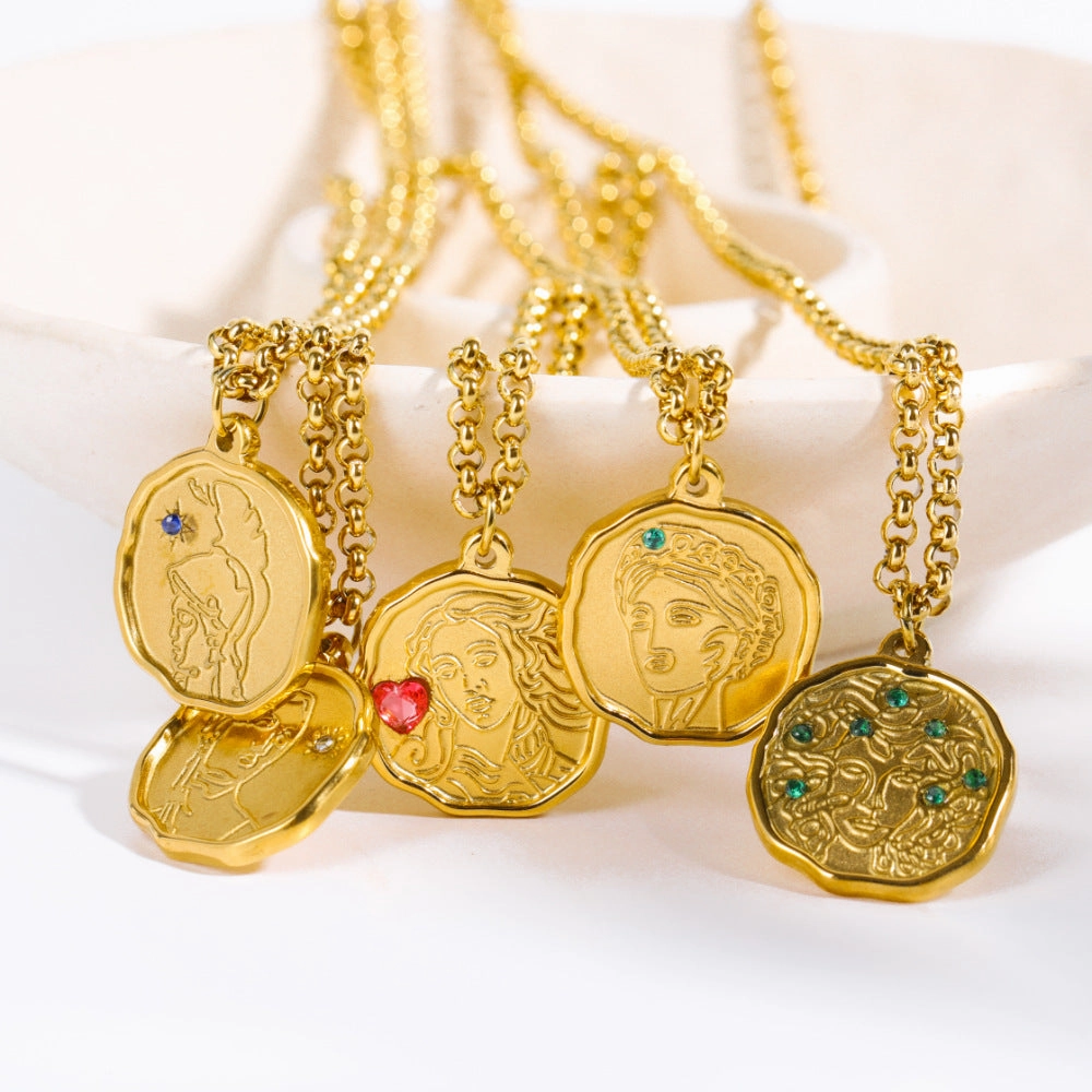 Wholesale God Athena Medusa Pendant Stainless Steel Sweater Chain